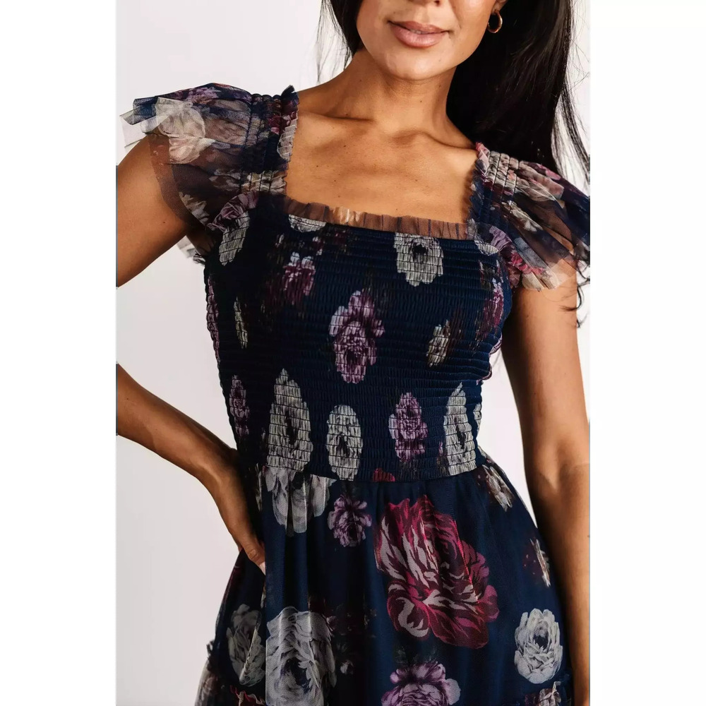 Baltic Born - Clementine Tulle Midi Dress | Navy Floral - 2XL - Picture 3 of 6